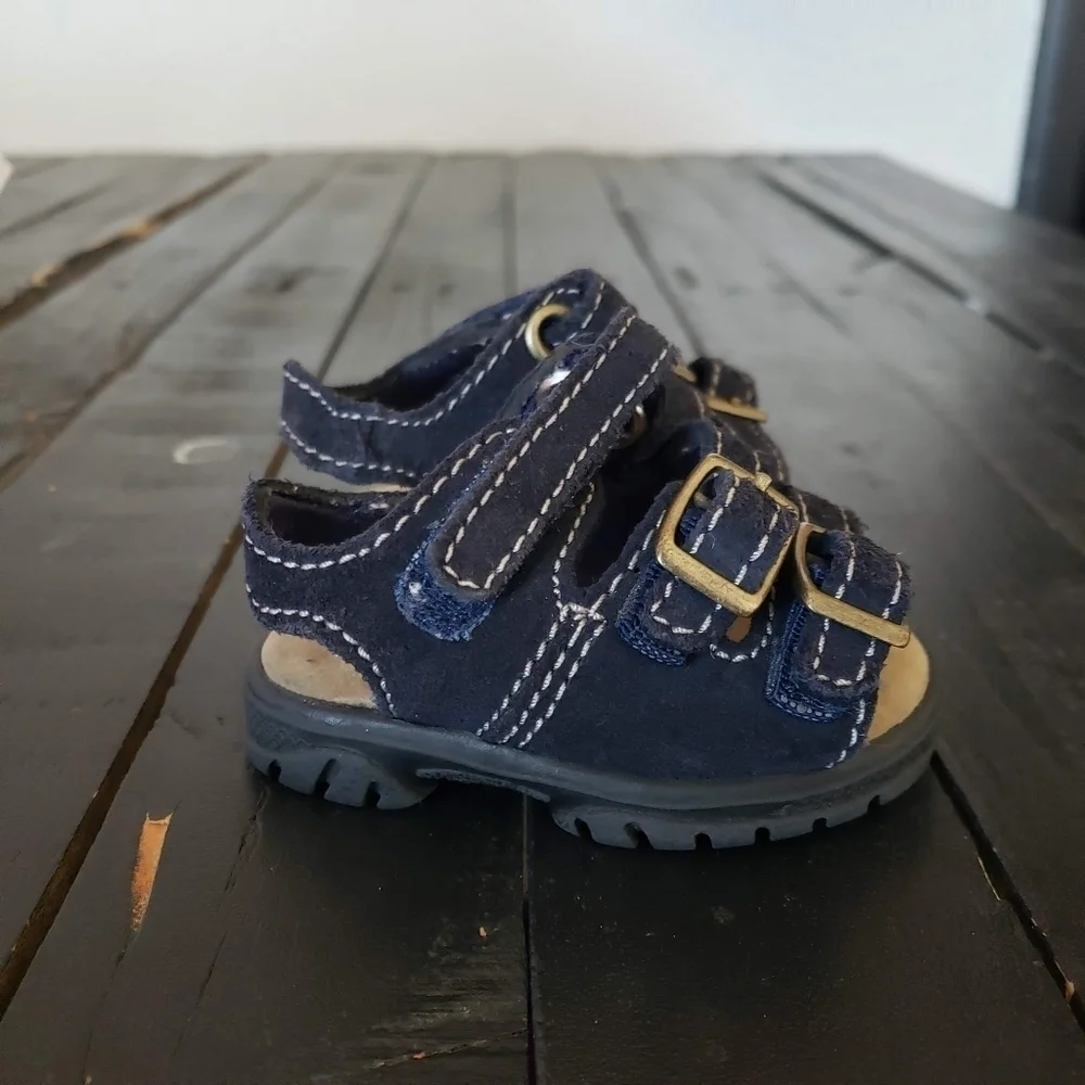 McKids Vintage Baby Size 1 McDonalds Sandals Strappy Shoes Blue Leather Girl Boy